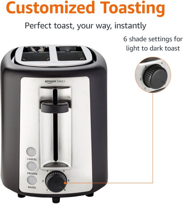 Amazon Basics Toaster 2 Slice Silver Front 6 Shade Settings-1