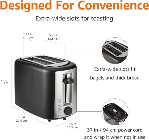 Amazon Basics Toaster 2 Slice Silver Front 6 Shade Settings-2