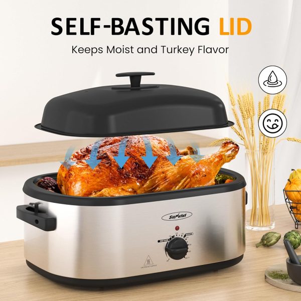 SUNVIVI Electric Roaster Oven Silver 24 QT Adjustable Rack-3