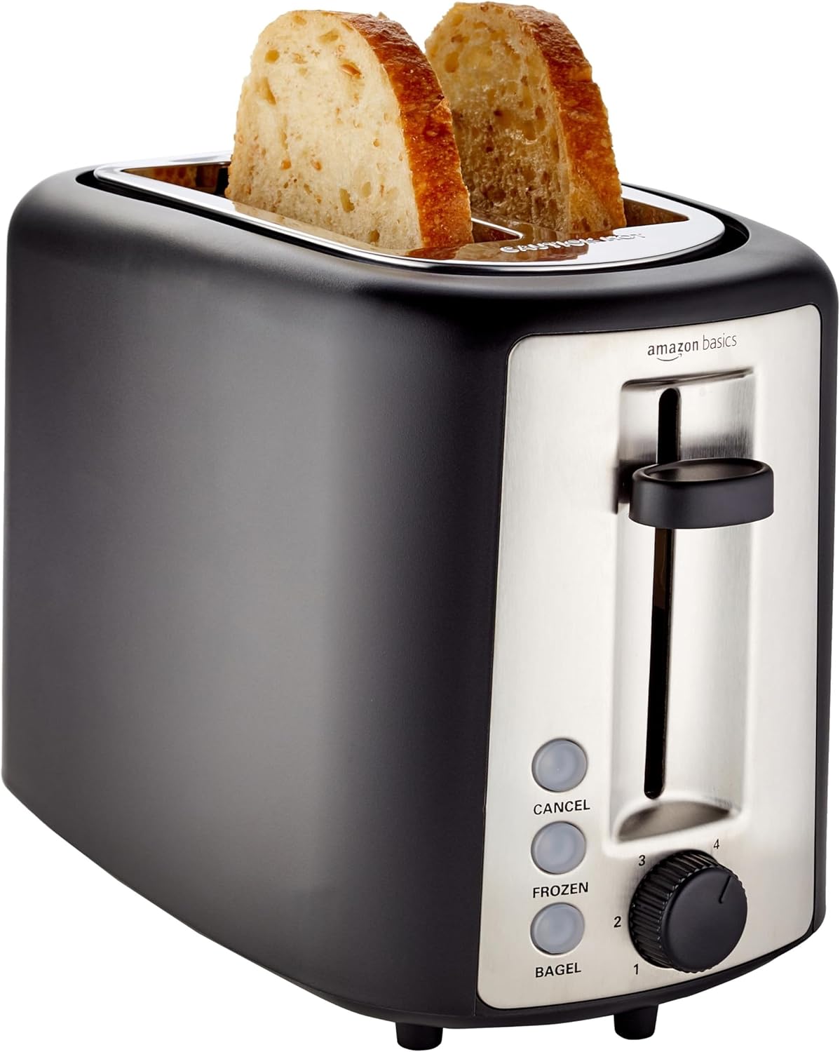 Amazon Basics 2-slice toaster on a kitchen counter