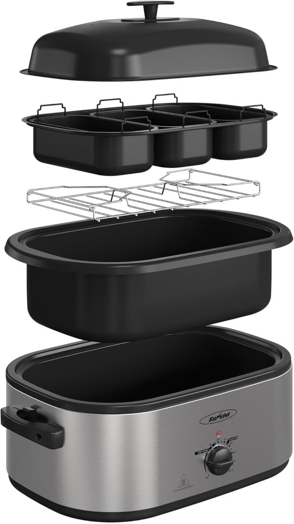 SUNVIVI Electric Roaster Oven Silver 24 QT Adjustable Rack-7