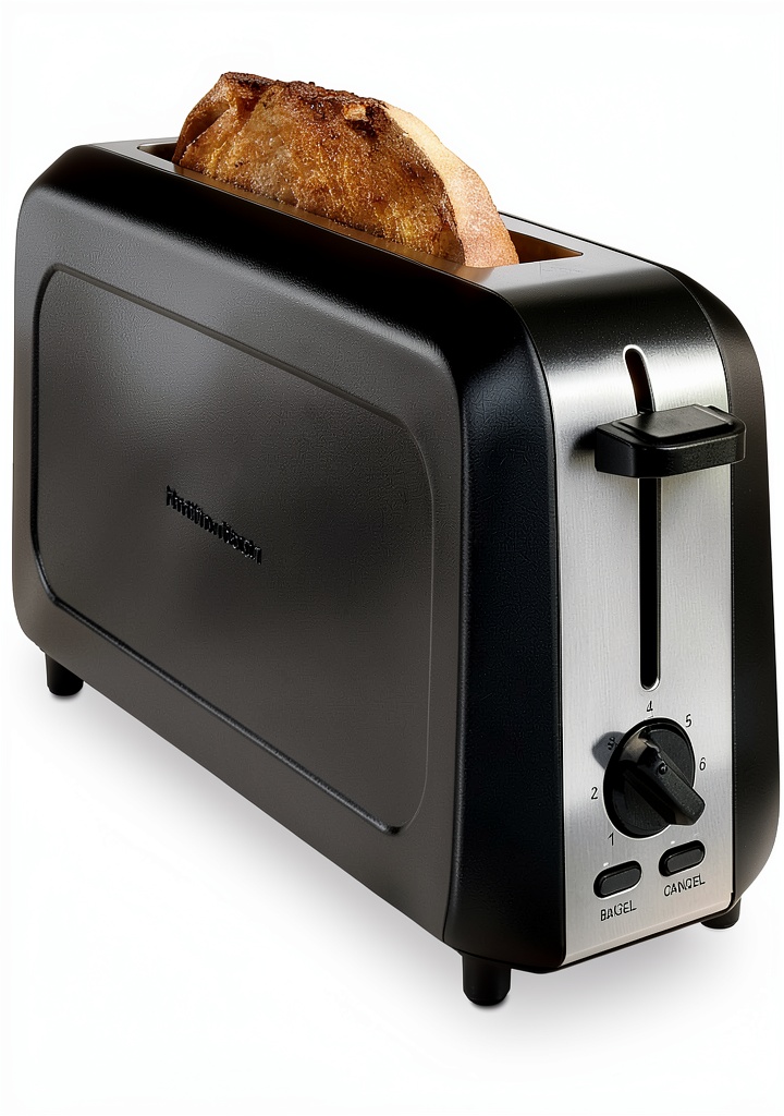 Hamilton Beach toaster on a kitchen countertop showcasing its slim black design