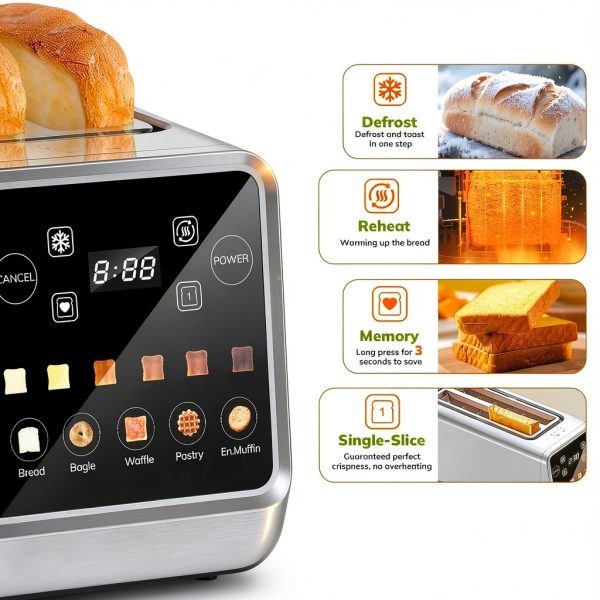Keenstone 4 Slice Toaster Stainless Steel Touchscreen Modern-2