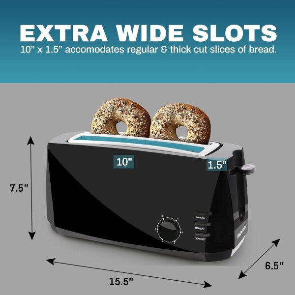 Elite Gourmet 4 Slice Toaster Black Programmable Long Slot-5